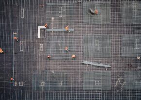 Weld mesh panels used for concrete reinforcement in construction.